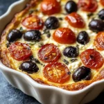 Clafoutis salé aux tomates cerise, olives et chèvre