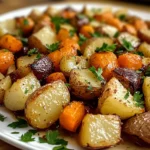 Oignons, Carottes et Pommes de Terre Rôtis au Four