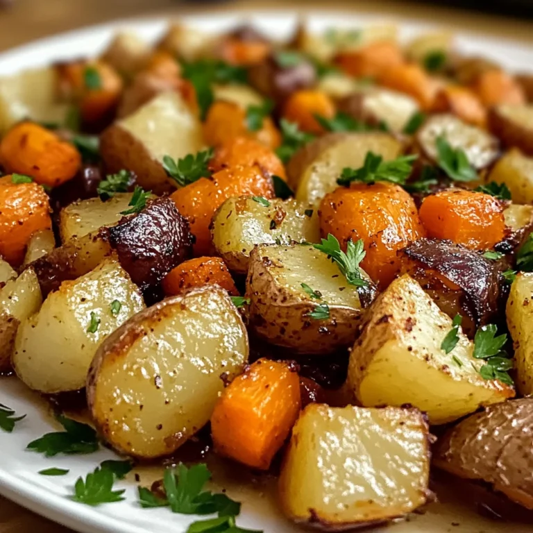 Oignons, Carottes et Pommes de Terre Rôtis au Four